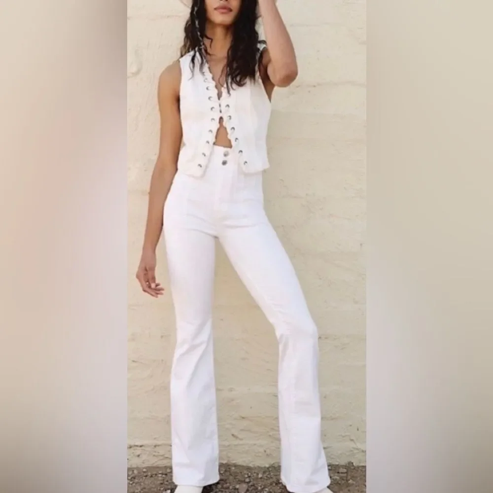 We the free Free People Jayde Flare Leg white denim Jeans festival boho 31 - Picture 4 of 4
